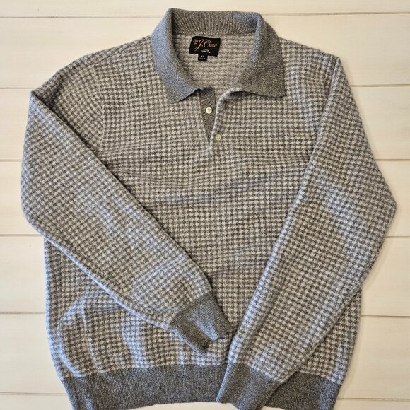 J.Crew Cashmere Collared Grey Houndstooth Sweater-polo - Size XL - Picture 1 of 10